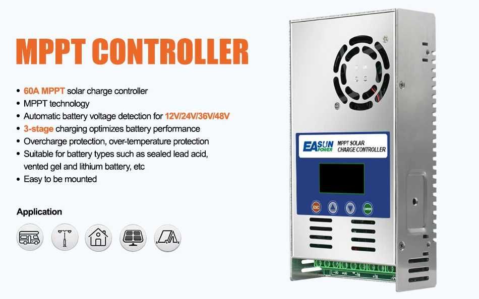 EAsun 60a MPPT соларно зарядно - соларен контролер 12/24/48v