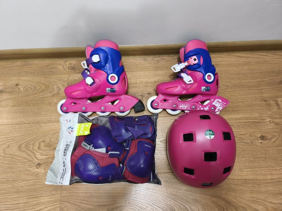 Детски Ролери Play 3, розово/лилаво + Протектори и каска от Decathlon