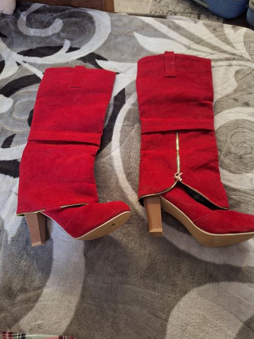 Cizme roșii piele cu toc