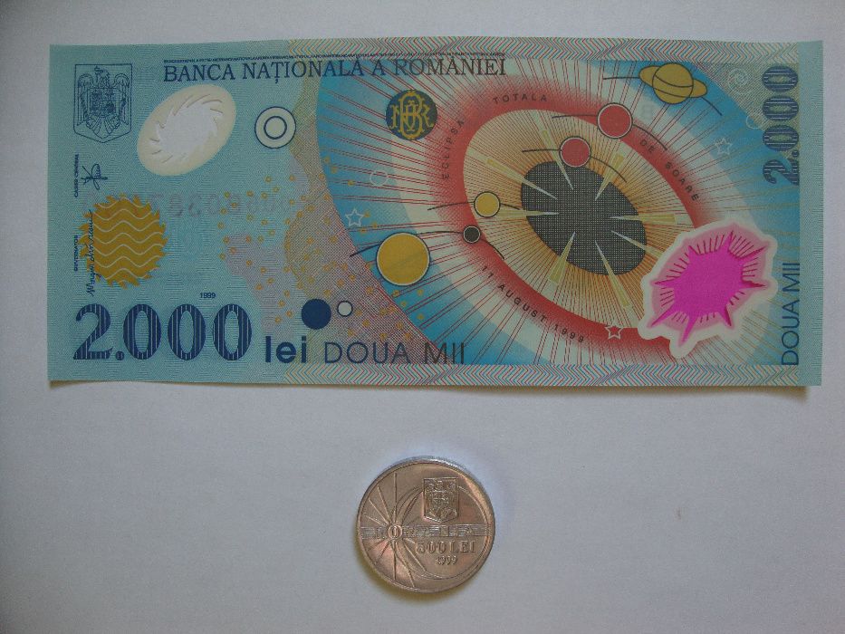 Bancnota noua, impecabila si moneda editie limitata cu eclipsa 1999