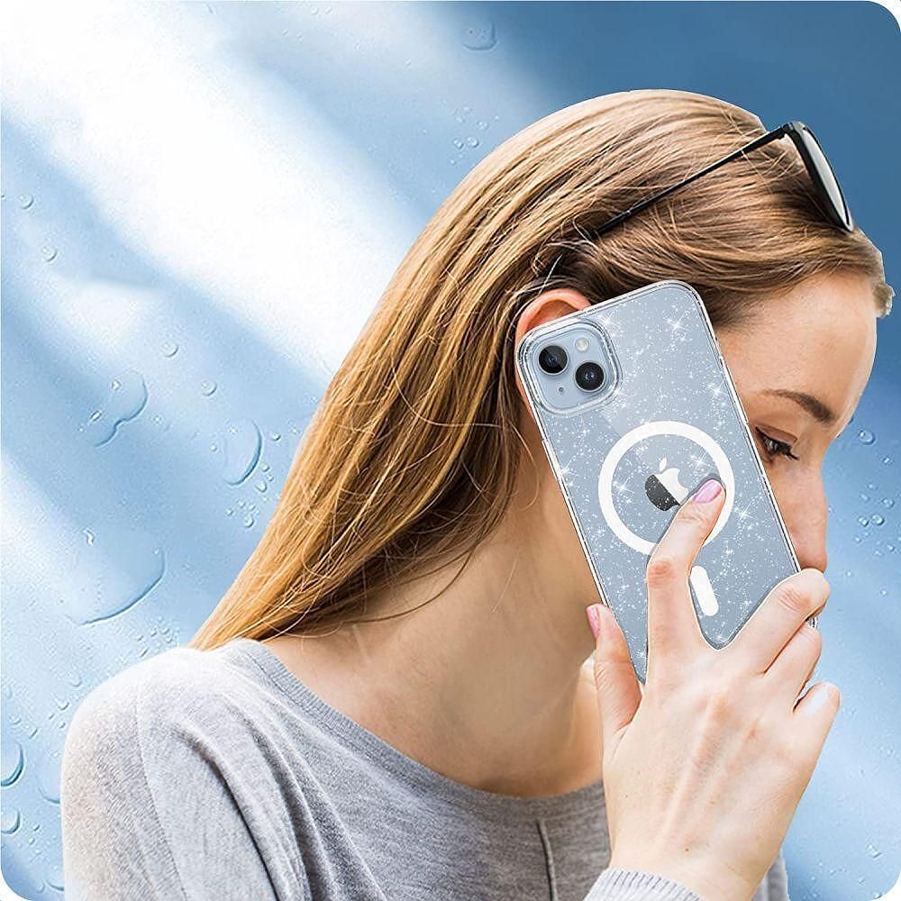 Кейс tech protect flexair hybrid magsafe за iphone 15 glitter clear