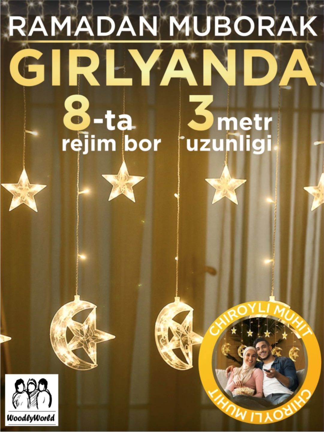 Ramazon oyi uchun ajoyib chiroqli bezak.Girlyandalar