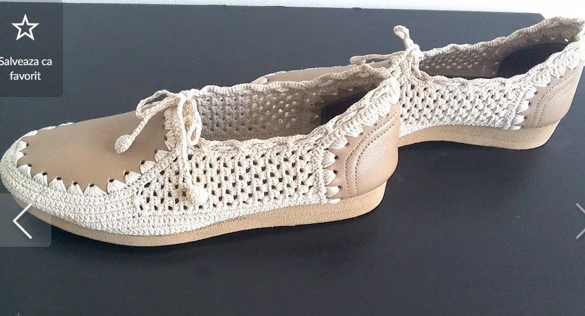 Pantofi croșetați manual cu piele naturală - mărimea 36