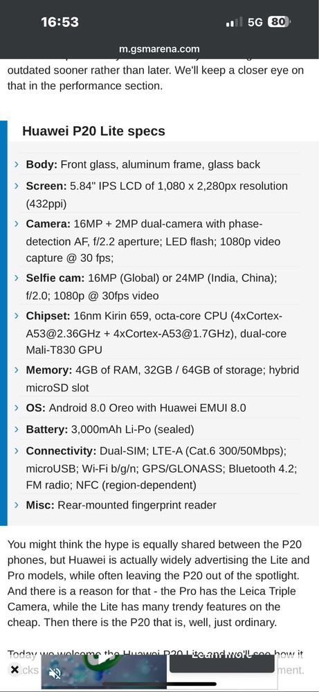 Huawei P20 Lite - ecran spart