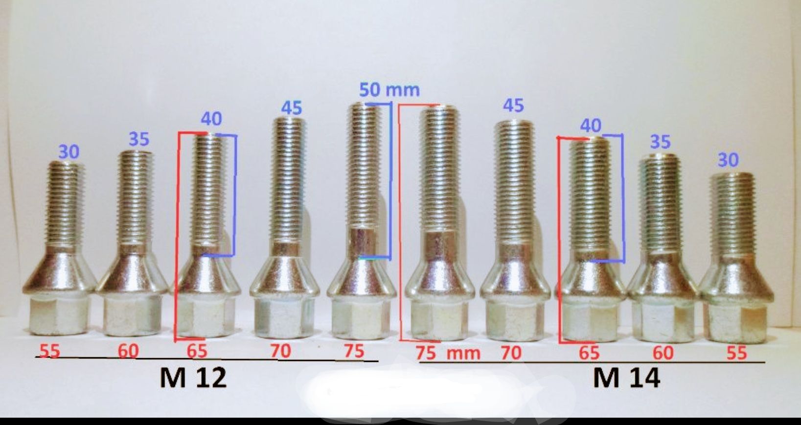 Piulite pt jante de tabla M12 x 1,5 sau M12 x 1.25 sau M14 x 1.5