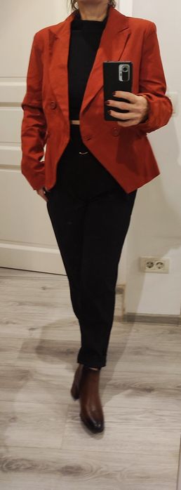 Sacou cărămiziu, cambrat pe talie, marime L, 97% bumbac