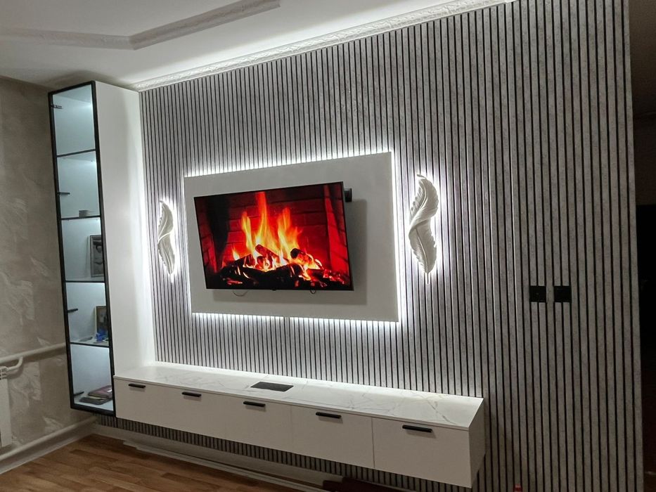 Установка ТВ зона. TV zona орнатамыз шпон панел лувр