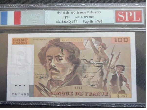 Bancnota 100 francs 1993 SPL  69 Bani vechi