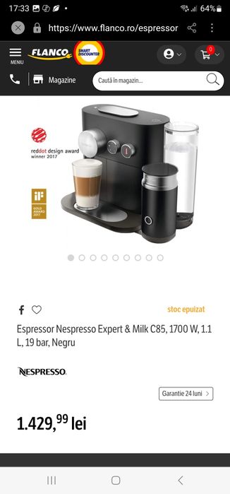 Vând aparat cafea nespresso expert&milk