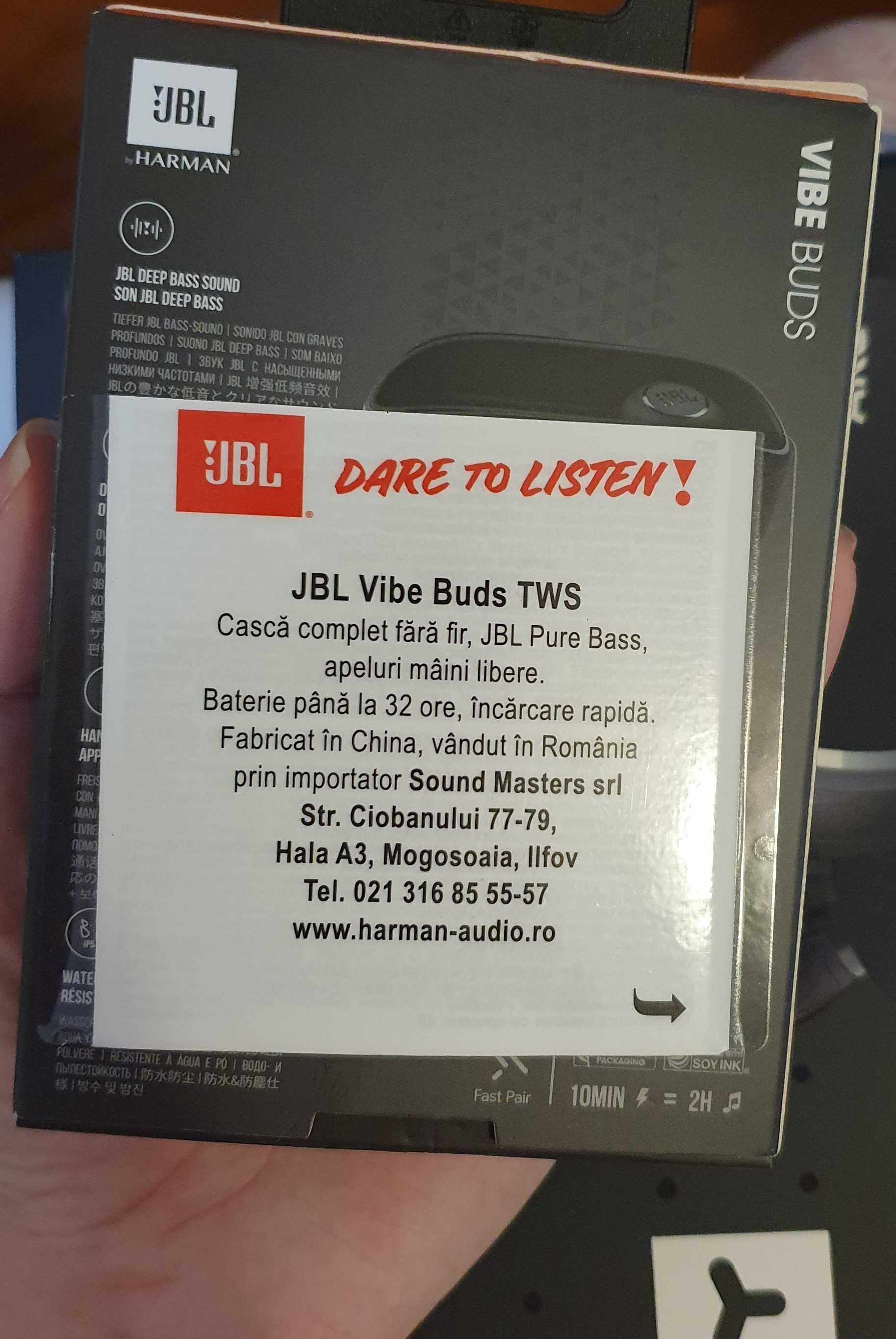 Casti JBL Vibe Buds Wireless, Bluetooth, In-ear, Microfon, neutilizate