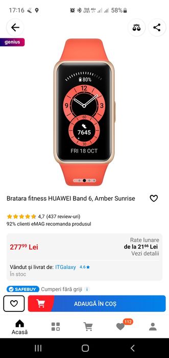 Brățară  Fitness Huawei 6 Band , Black