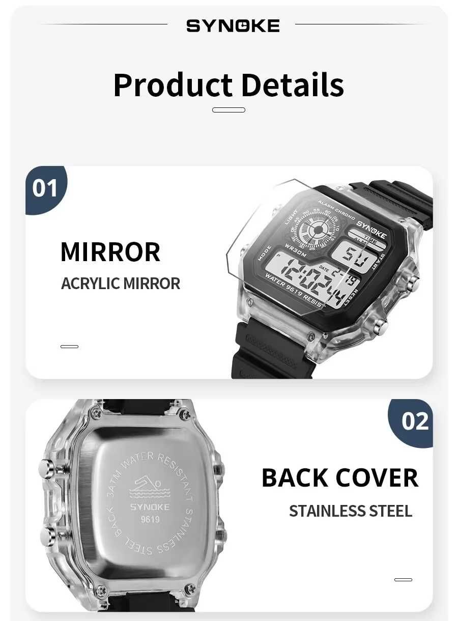 Ceas Digital Sinoke, Sport, Ecran Luminos, Multifuncțional, NOU
