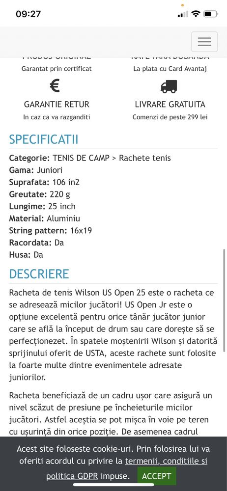 Racheta tenis copii Wilson