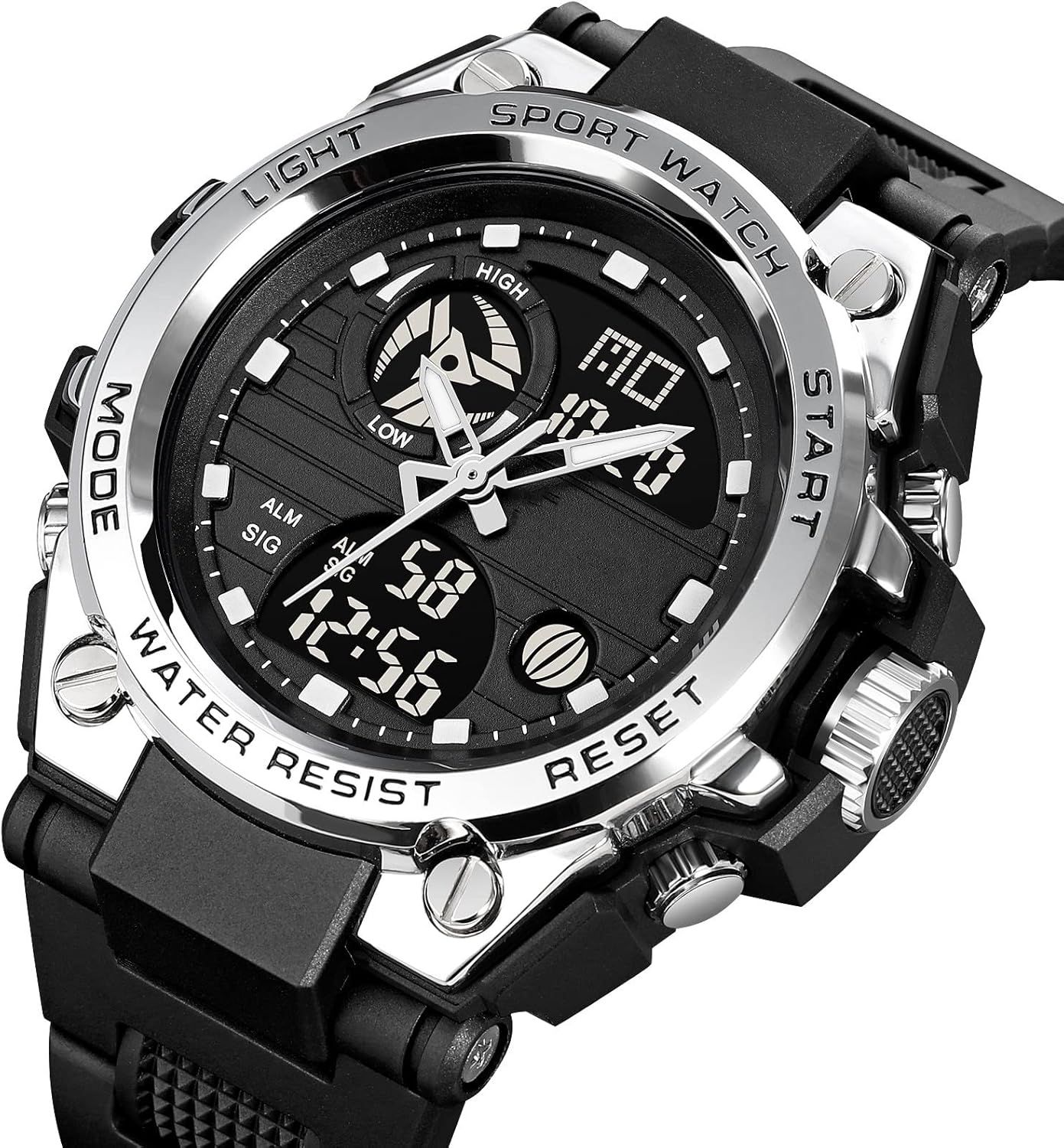 Ceas sport digital barbati, rezistent la apa, negru