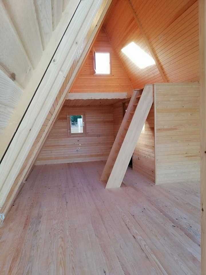 Cabana stil A Frame, casa din structura de lemn la comanda de vanzare