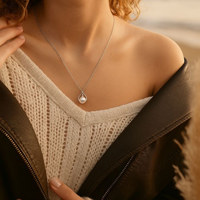 Елегантно сребърно колие с перлена висулка