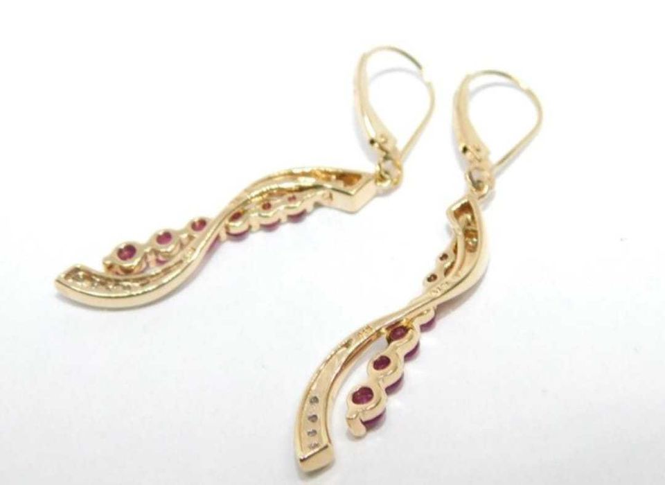 Cercei de aur 14 K cu diamante si rubine