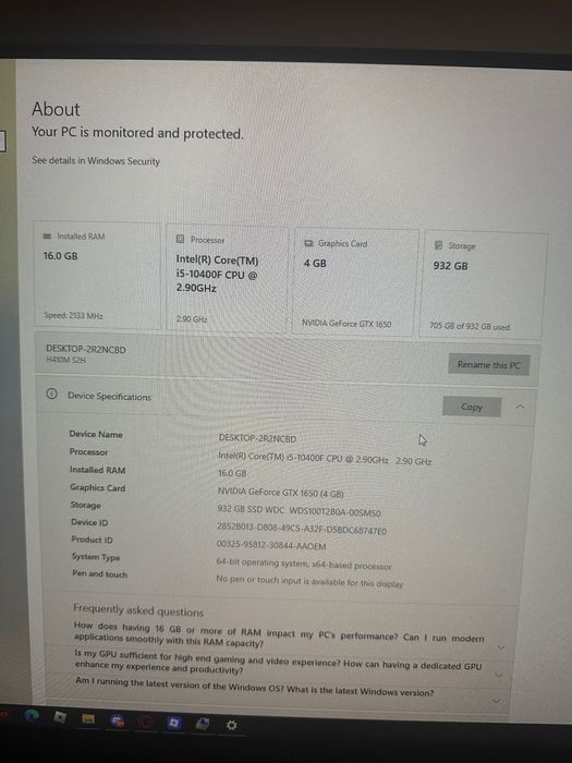 PC NVIDIA GeForce RTX 1060 1TB SSD Intel i5-10400F 2.90 GHz 16GB RAM