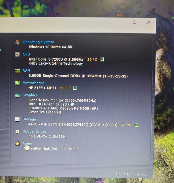Laptop HP I5-7500 8Gb DDR4 500 Gb SSD  video R5 2Gb