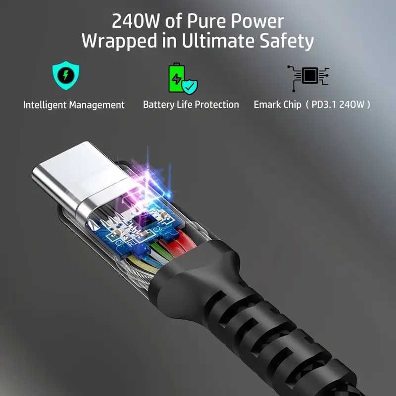 Кабел за бързо зареждане PD3.1 Мощност 240W/USB Type-C до USB-C 8K60Hz