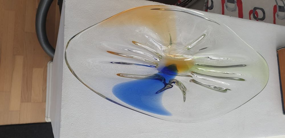 Platou fructiera vintage colectie sticla Zemek Cehia 1950