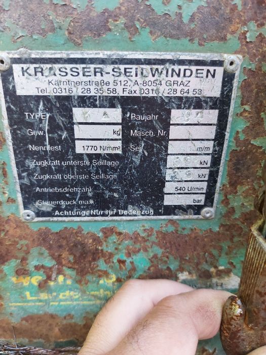 Troliu forestier KRASSER in tiranti 5 tone 2 reductoare ca nou