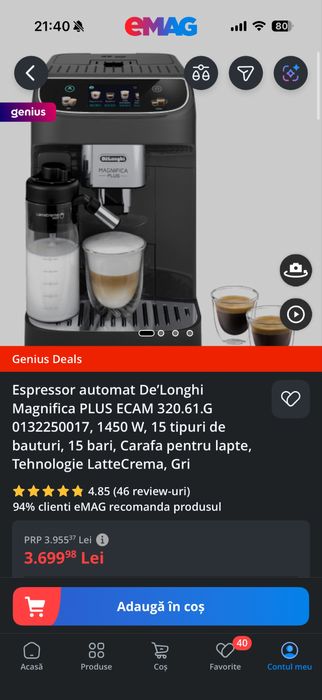 Espressor automat De’Longhi Magnifica PLUS ECAM