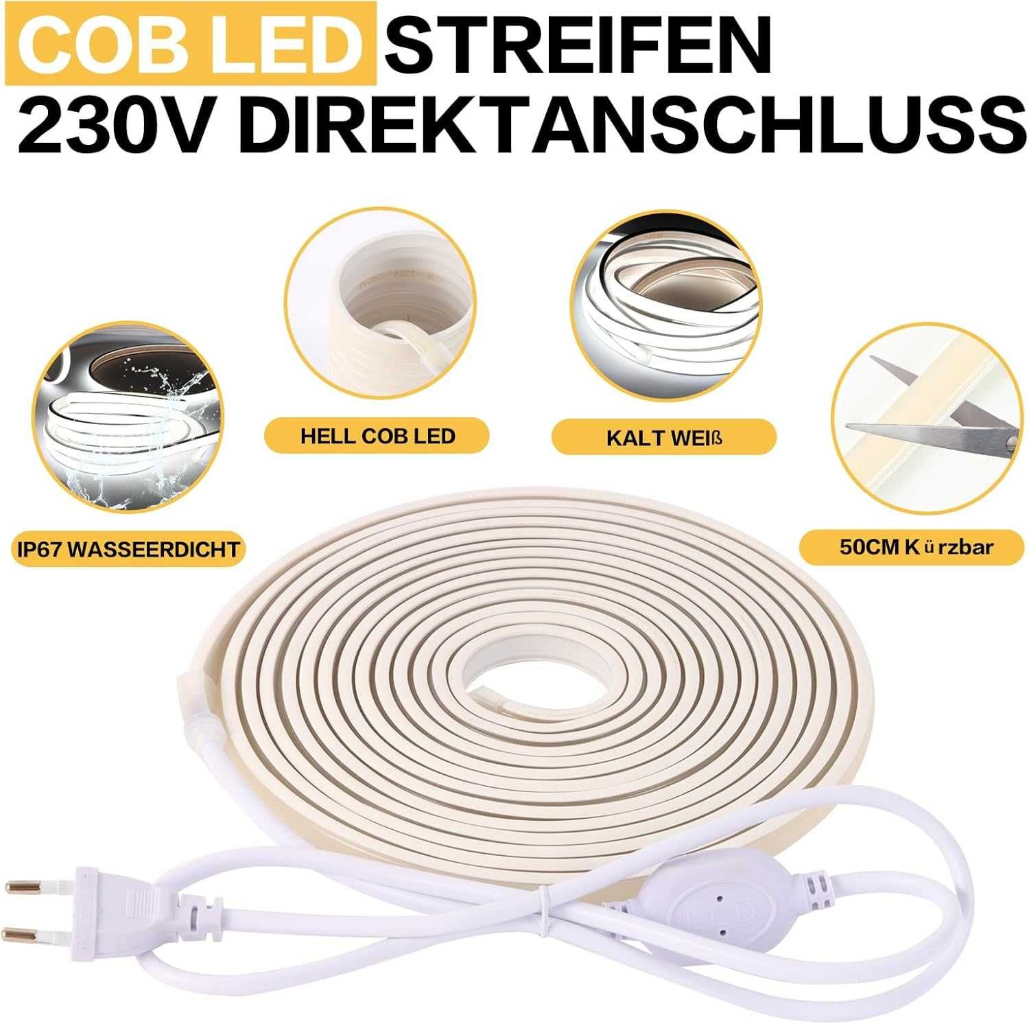 НОВО! COB LED лента, водоустойчива, 1м, 2м, 3м