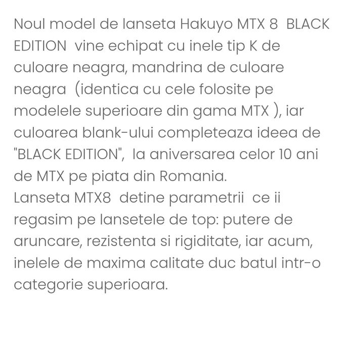Lansete HAKUYO MTX 8 Black  Edition, noi