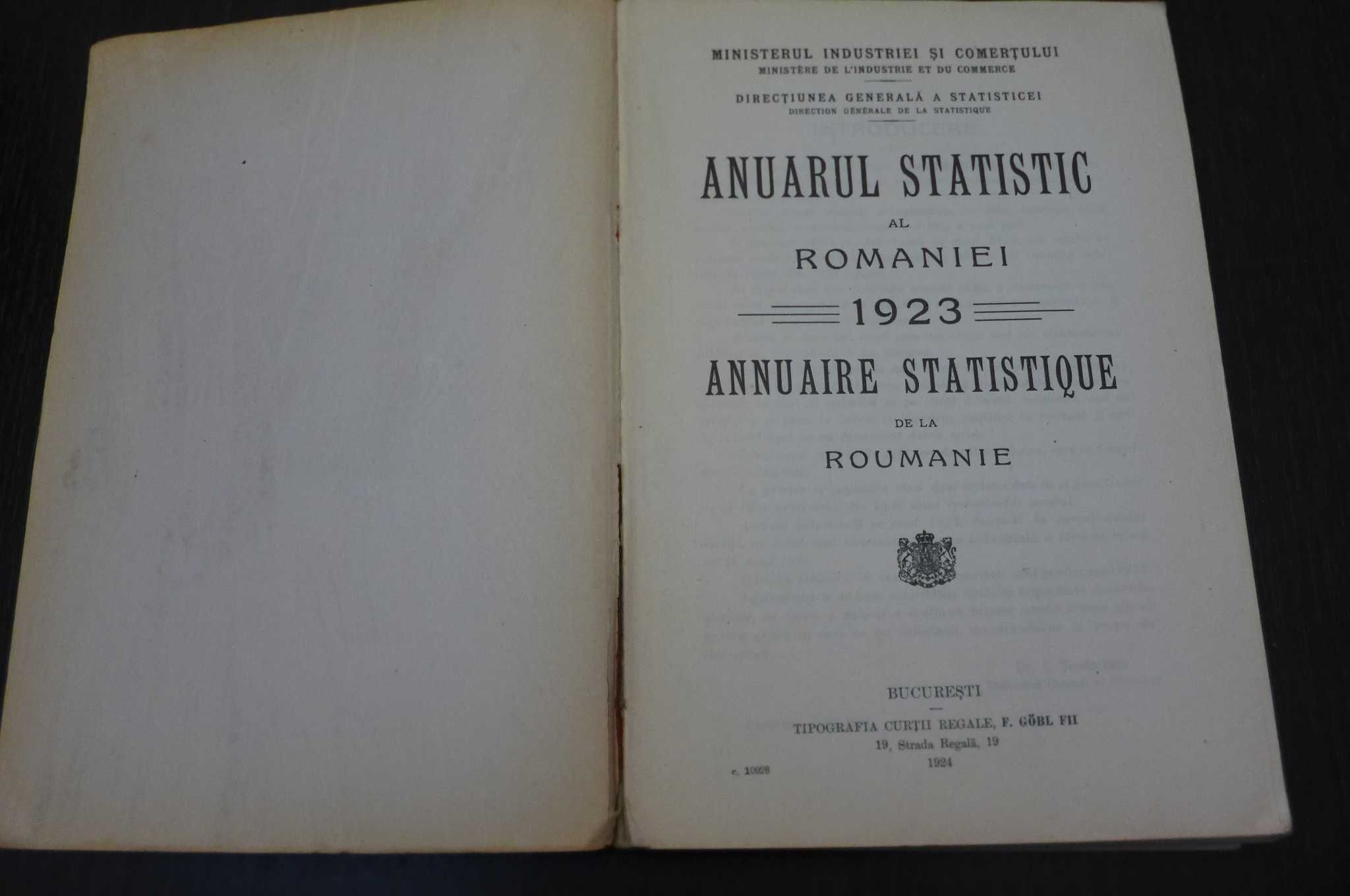 Anuarul Statistic al Romaniei 1923 Annuaire Statistique Roumanie