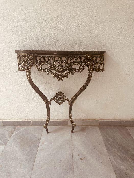 Антикварна конзолна маса от месинг и мрамор – Rococo стил 50-70-те