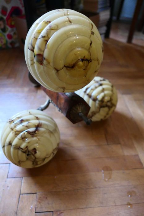 Lustra Lustre Art Deco Ornamente Lemn Metal Bronz Sticla Vintage Retro