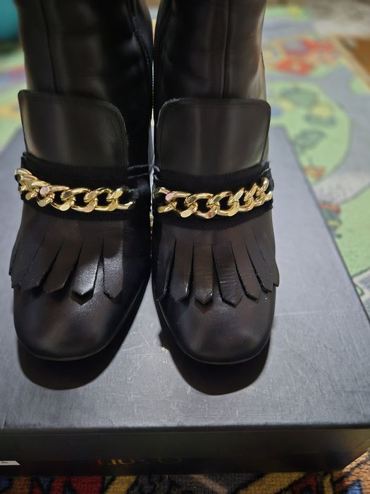 Cizme negre piele toc gros cu auriu, Liu Jo
