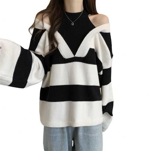 Hanorac oversize cu maneci lungi si croiala lejera, alb-negru