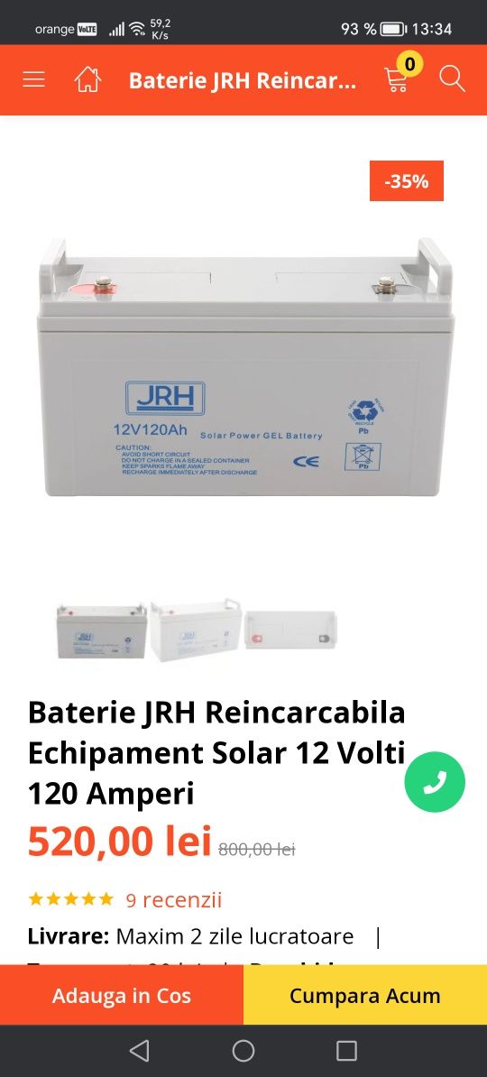 Baterie JRH Reincarcabila Echipament Solar 12 Volti 120