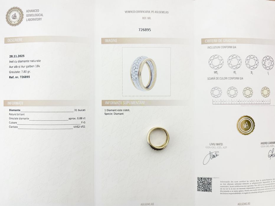 Inel din aur 18K cu diamante naturale 0.88CT VVS-VS