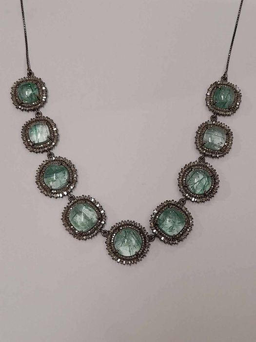 Colier din argint 925, cu berile naturale si diamante naturale, PAU422