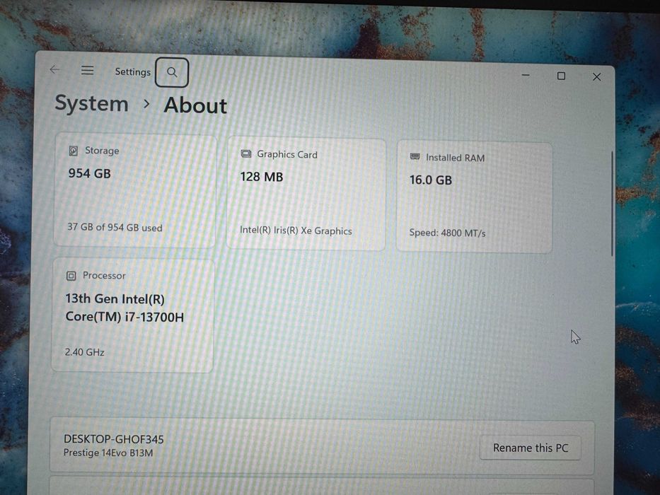 Laptop MSI Prestige 14Evo B13M, Intel i7 13700H, 16GB RAM, 1TB SSD