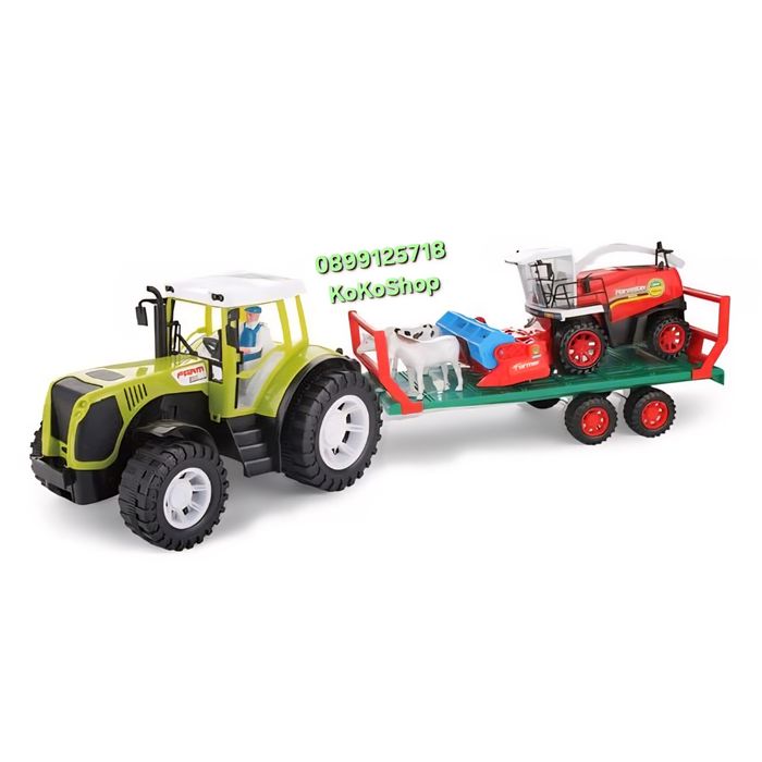 Детски трактор с ремарке,комбайн и селскостопански животни