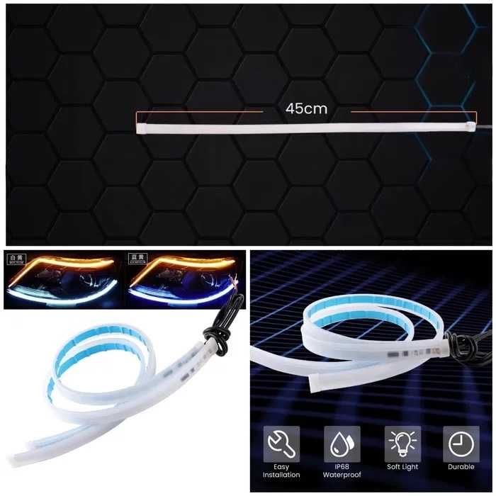 45 см 2 БРОЯ LED DRL Гъвкави Ленти за Фарове Дневни светлини с мигач