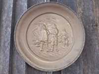Стара английска бронзова релефна чиния за стена. Платноходен кораб