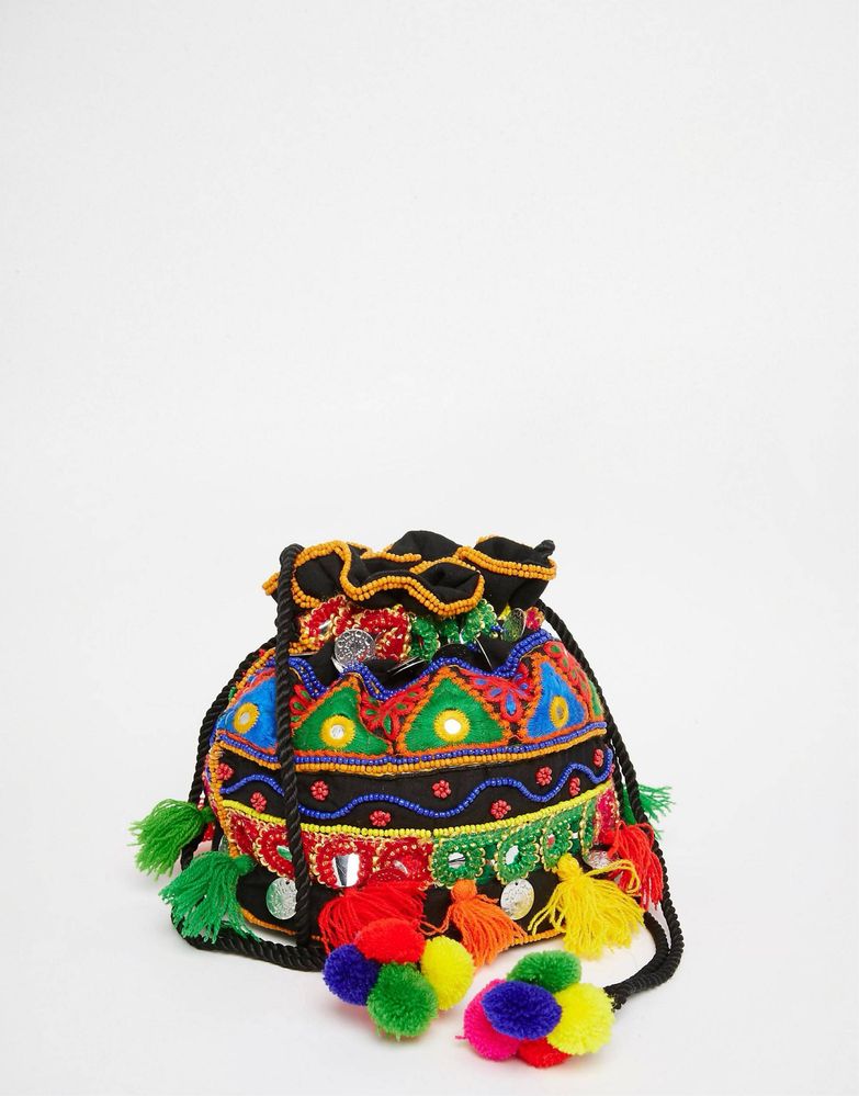 Дамска цветна чанта ASOS с бродерии и мъниста