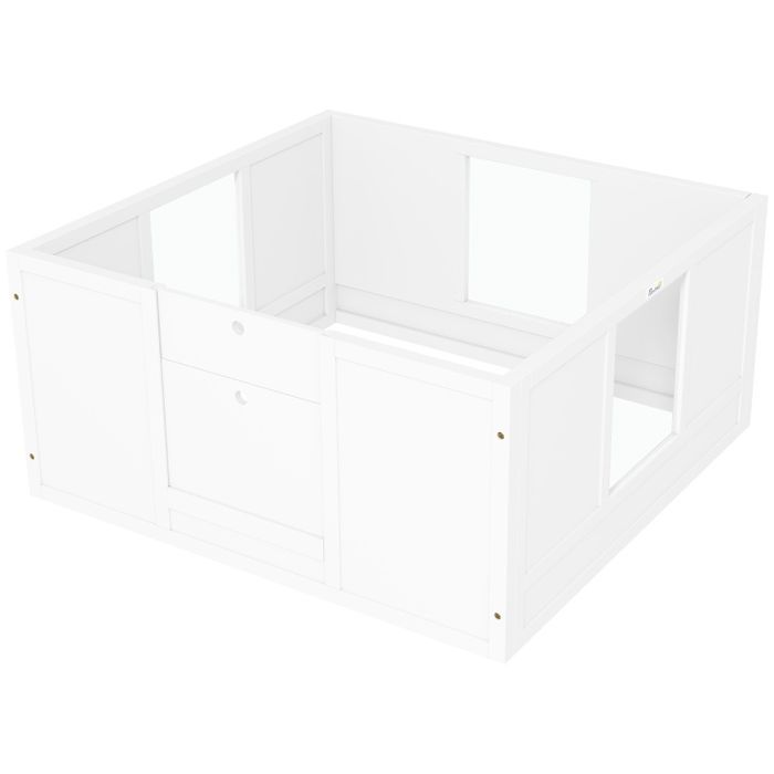 Дървена кутия с ПВЦ прозорци за новородени кученца с регулируем вход