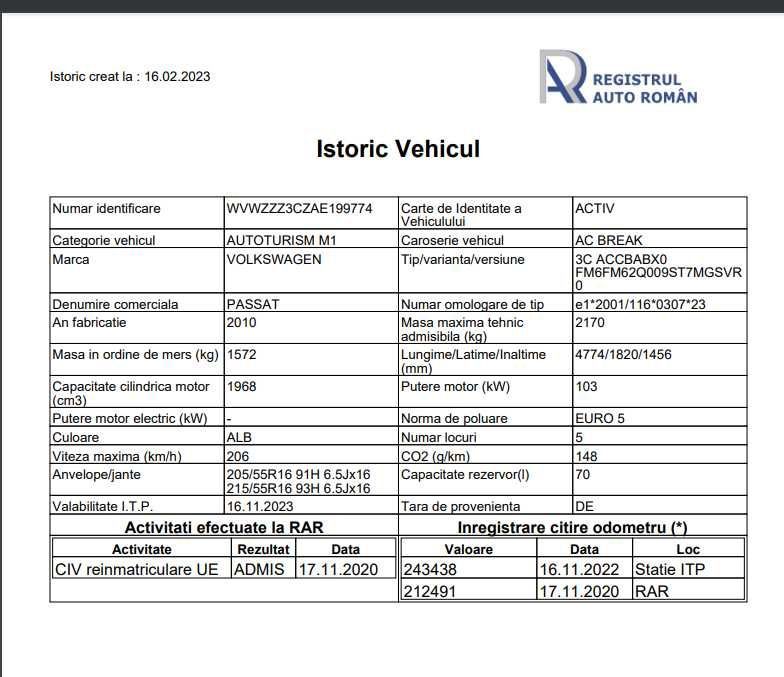 Vand  VW B6 2010 motor 2.0 CR 140cp