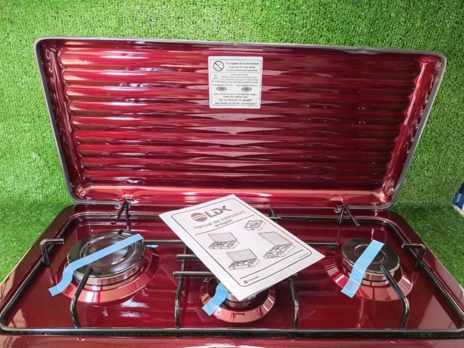 Plita 3 arzatoare pentru butelie LDK ELS6628 ,email visiniu / CLP