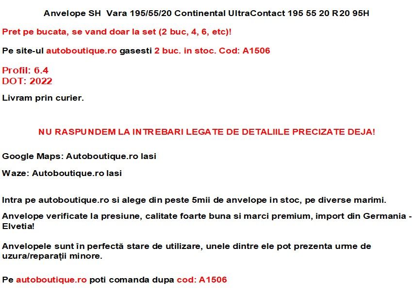 Anvelope Vara  Continental UltraContact  95H