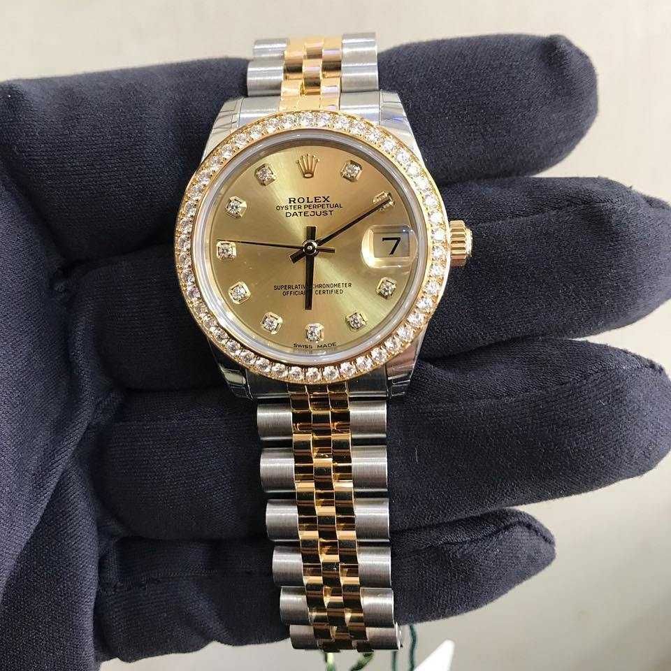 Rolex Datejust 31mm сребърно-златен - диамантен безел