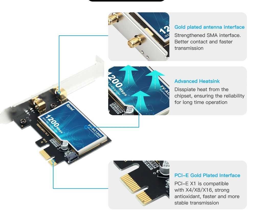 Placa wireless FV-AC1200 Dual Band 2.4Ghz/5Ghz 802.11AC + Bluetooth4.0