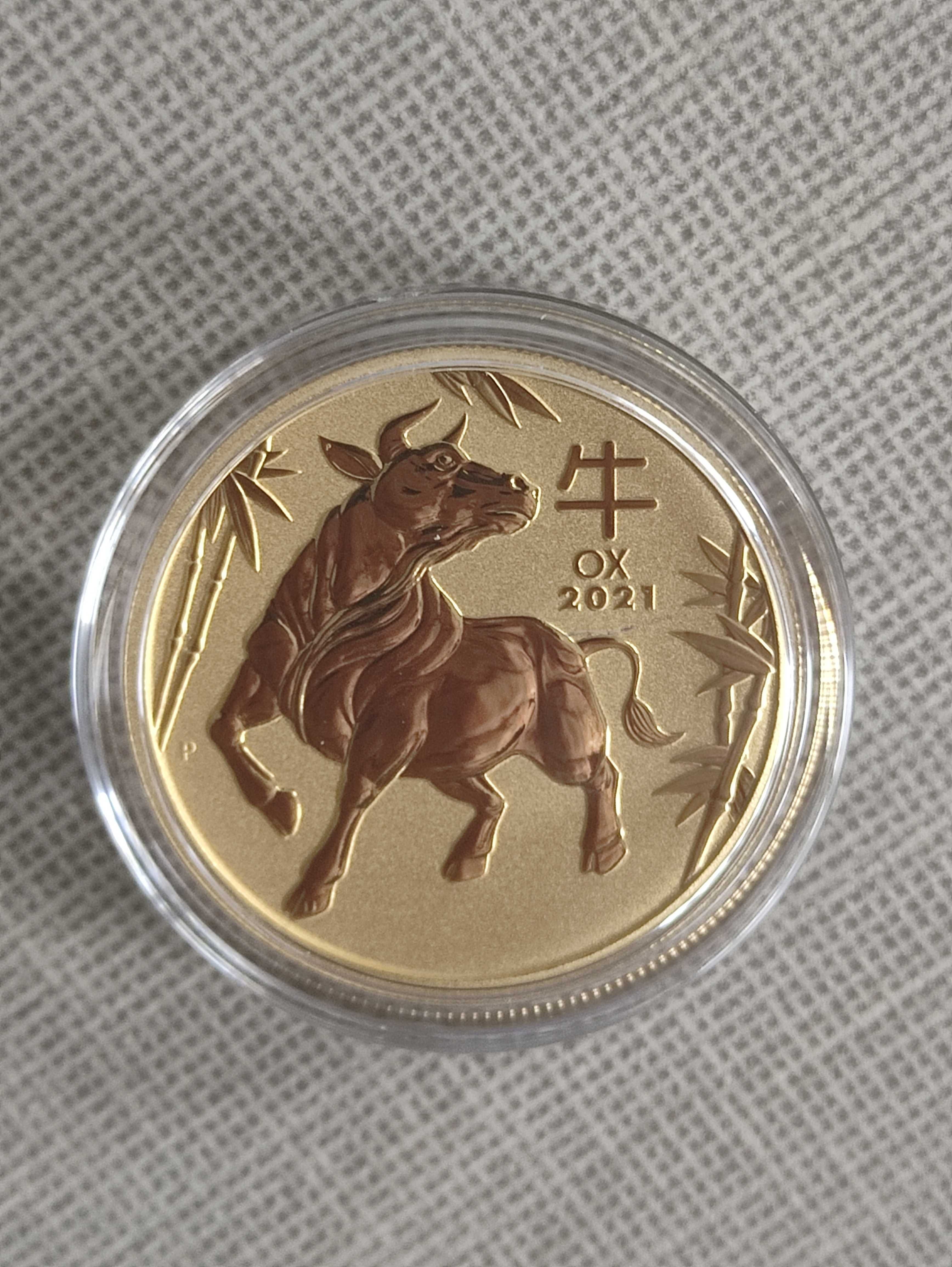 1 oz тройунция 24 карата Златна Монета Австралийски Лунар Вол 2021