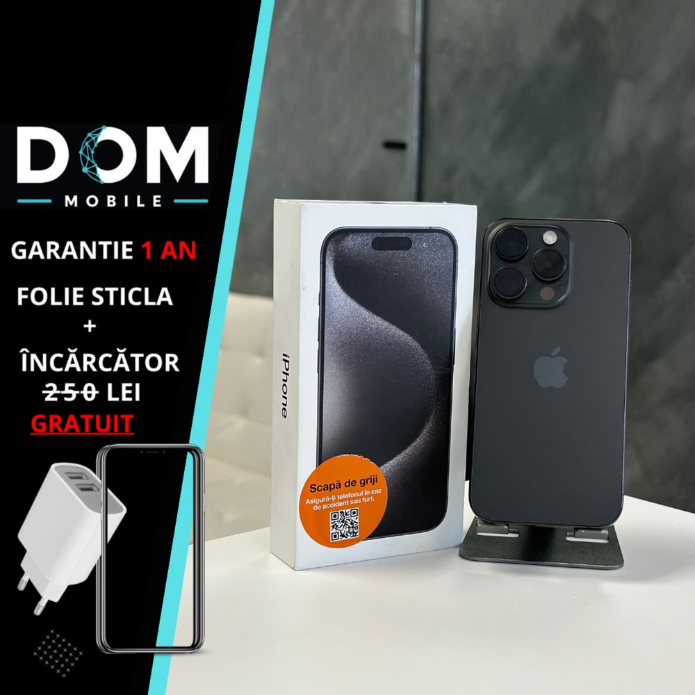 IPhone 15 PRO Black 256 GB 100% | ca NOU | Garantie | DOM- Mobile |